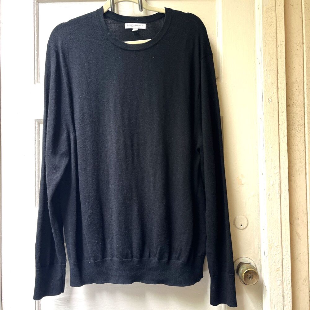 Banana Republic Extra Fine Merino Wool Sweater Xl Black Crew Classic Minimalist